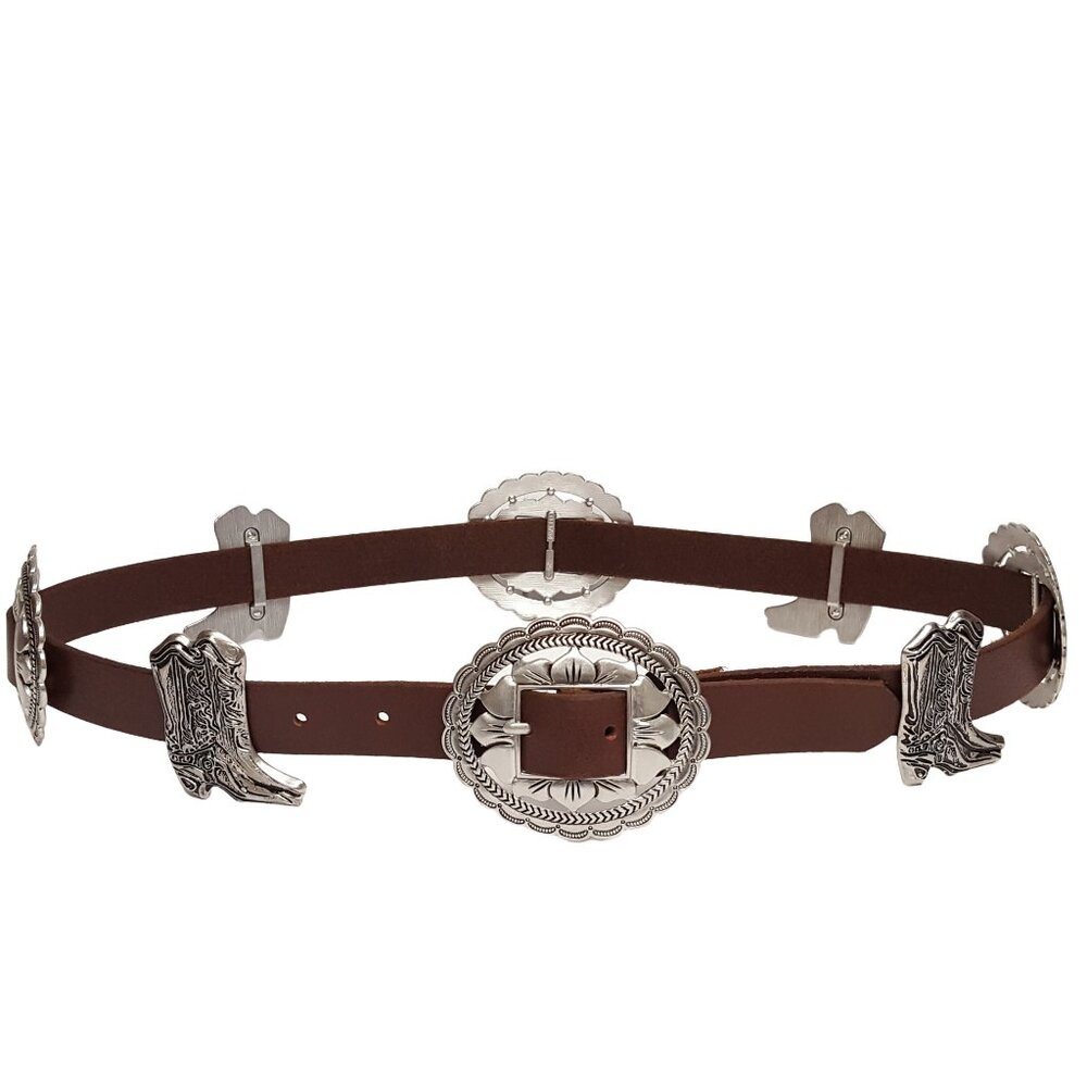 Western Leather Concho Belt Oval Medallions and Boots